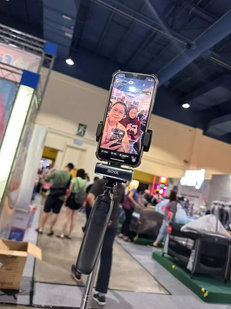 A phone recording an on-location livestream.